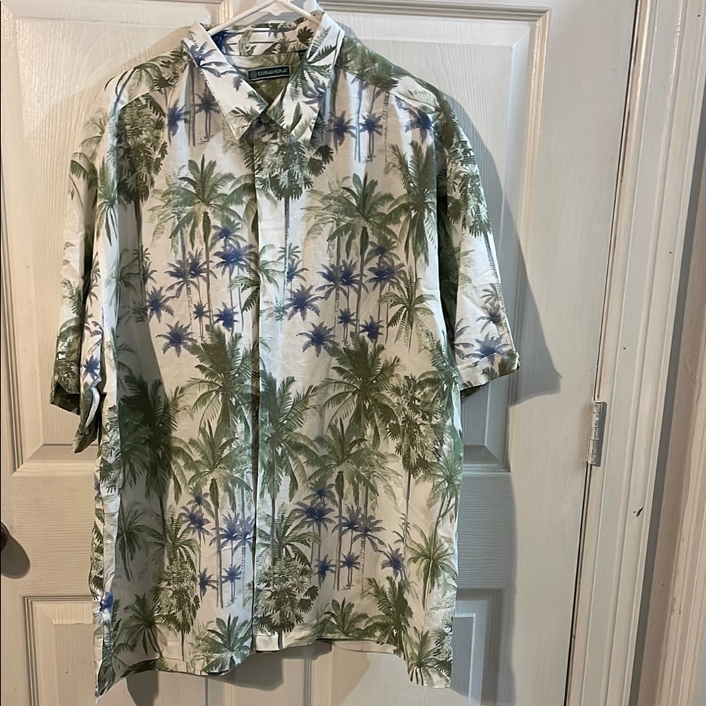 Cubavera Green and Blue Palm Print Men's Shirt